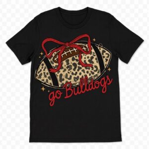 Black Go Bulldogs with Football and Bow T-Shirt